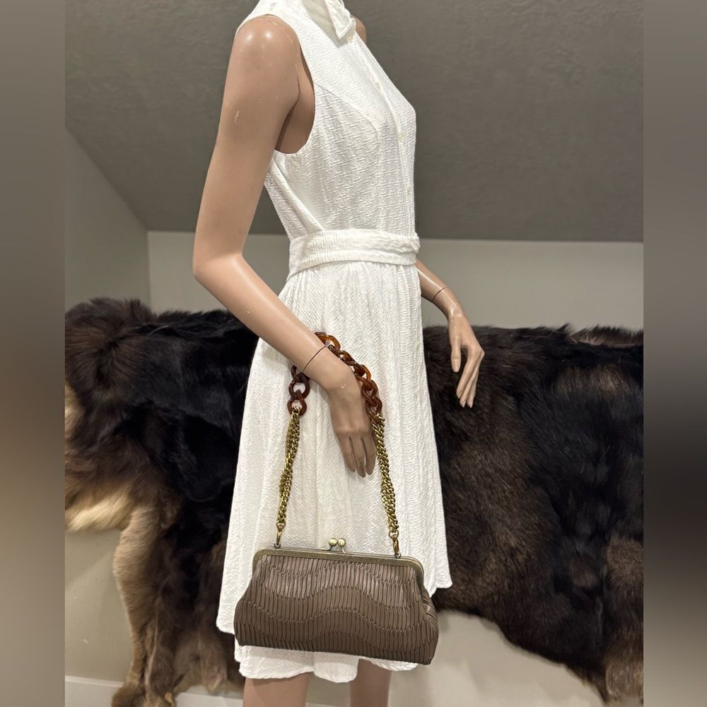 Brownish Pleated Genuine Leather Handmade Retro Kisslock Clutch, Multi Use Purse - Picture 13 of 16